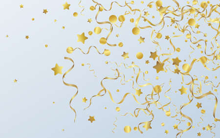 Golden Ribbon Shiny Vector Gray Background. Flying Streamer Template. Spiral Celebrate Plant. Yellow...