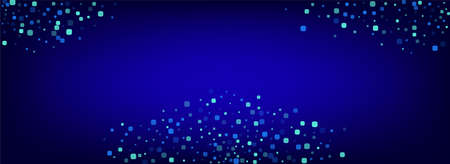 Turquoise Confetti Invitation Panoramic Vector Blue Background. Top Particle Postcard. Falling Square Invitation. Blue Celebrate Banner.のイラスト素材