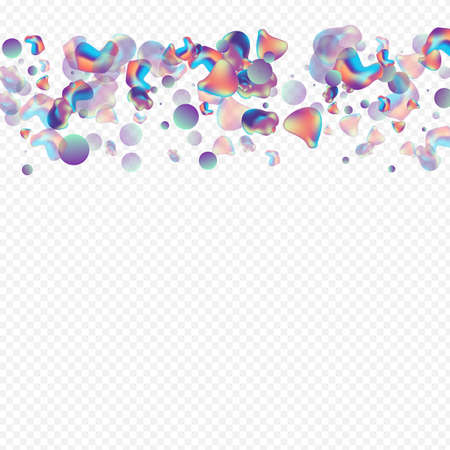 Holographic 3d Art Vector Transparent Background. Minimal Elements Design. Iridescent Party Bubble Banner. Color Hipster Poster.のイラスト素材