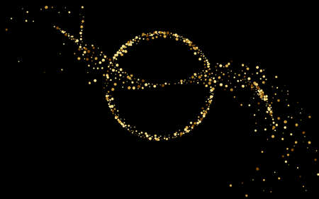 Golden Rain Glamour Vector Black Background. Anniversary Splash Invitation. Yellow Confetti Vector...