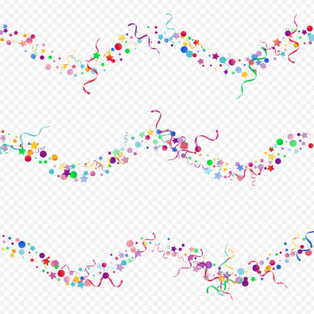 Bright Star Festive Vector Panoramic Transparent Background. Paper Spiral Invitation. Serpentine Carnival Design. Colored Falling Illustration.のイラスト素材