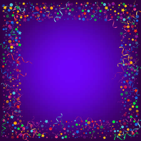 Multi colored Circles Flying Vector Blue Background. Celebration Confetti Design. Serpentine Fun Invitation. Red and Yellow Happy Poster.のイラスト素材