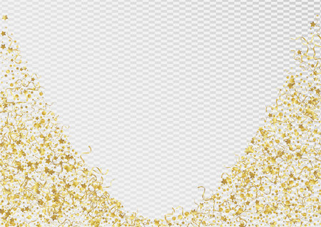 Yellow Streamer Christmas Vector Transparent Background. Shiny Spiral Branch. Confetti Abstract Design. Gold Fun Illustration.のイラスト素材