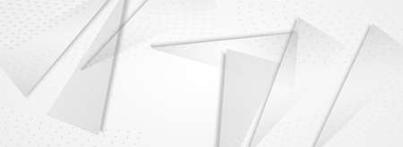 Transparent Geometric Modern Vector Panoramic Gray Background. Abstract Banner. White Graphic Triangle Decoration. Minimalist Pattern.のイラスト素材