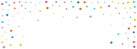 Color Circle Transparent Vector Panoramic White Background. Independence Confetti Texture. Celebration Polka Wallpaper. Bright Dot Christmas Pattern.のイラスト素材