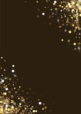 Gold Sparkle Festive Vector Luxury Background. Glamor Sequin Invitation. Golden Confetti Holiday Texture. Rain Happy Illustration.のイラスト素材