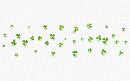 Malachite Clover Stream Vector Transparent Background. Green Shamrock Summer Backdrop. Air Foliage Illustration. Bright Leaves Fly Wallpaper.のイラスト素材