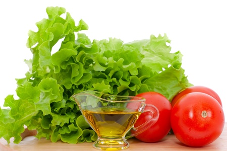 olive oil, salad and tomatoes の写真素材