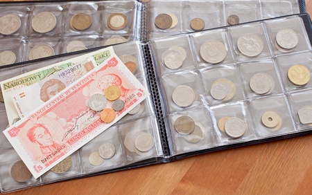 coins and paper bills collection の写真素材