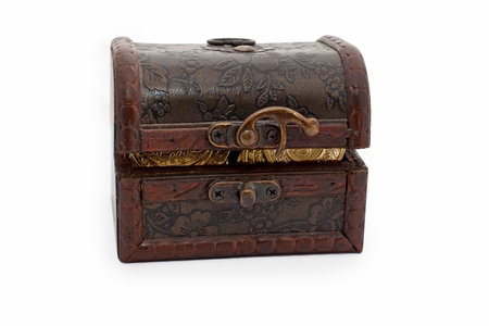 treasure chest  toy  isolated on white の写真素材