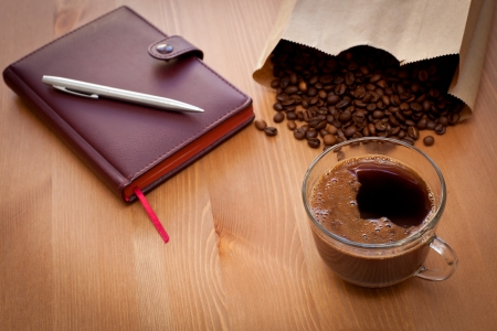 cup of coffee and coffee  beansの写真素材