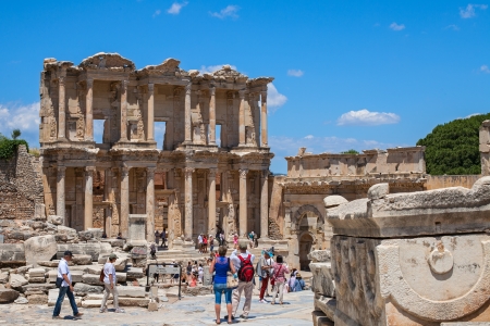 nidentified tourists visit greek-roman ruinsÂ of Ephesus のeditorial素材