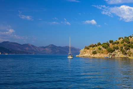 Turunc bay, Aegean sea and sail boatの写真素材