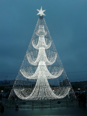 Christmas tree made of lights Moscowの素材