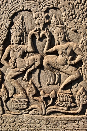 carved apsara dancers in Angkor の写真素材