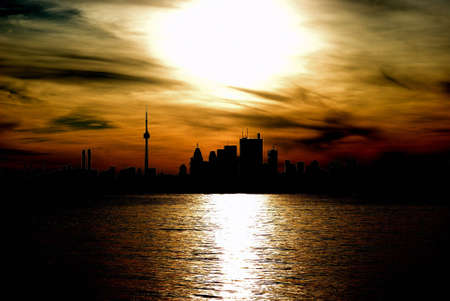 Toronto view from Sara Ashbridges park during duskの写真素材
