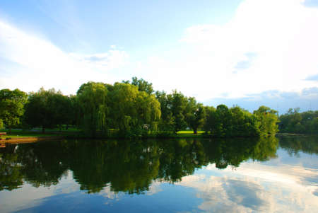 Picture of one park near the lakeの写真素材