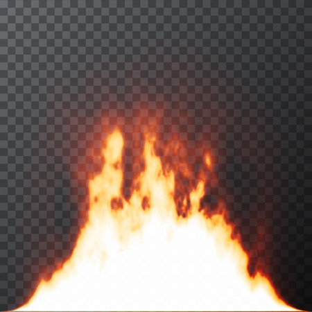 Realistic Fire flames on Transparent grid background. Special effects. Vector illustration. Translucent elements. Transparency gridのイラスト素材