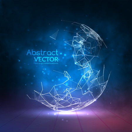 Abstract colorful sphere. Futuristic techno style. Trendy background for business presentations. Flying triangles.のイラスト素材