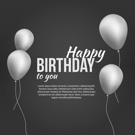 Happy Birthday Poster. Happy Birthday Background with silver balloons ant text. Happy birthday invitation templateのイラスト素材