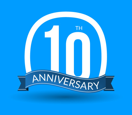 10 Anniversary numbers with ribbon. Flat origami style with long shadow. 10th anniversary Vector illustration.のイラスト素材