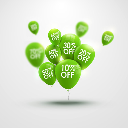 Trendy beautiful background with green baloons and discounts vectorのイラスト素材