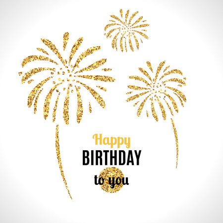 Vector holiday poster Happy Birthday. Vector birthday card with golden fireworksのイラスト素材