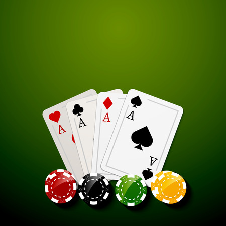 Poker chips and cards bacgkground. Poker Casino template poster. Flyer design layout.のイラスト素材