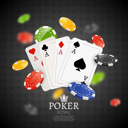 Poker chips and cards bacgkground. Poker Casino template poster. Flyer design layout.のイラスト素材
