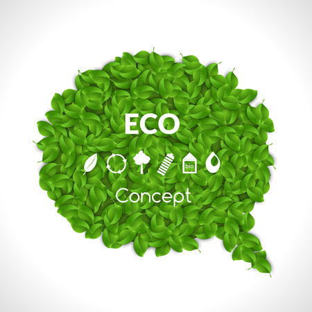 Eco Friendly Bubble for speech, Green leaves. Set of eco icons. Vector illustrationのイラスト素材