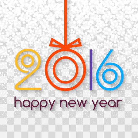 Happy New Year 2016 Creative Colorful Snowing Greeting Card Design with Xmas Ball Concept on transparent background. Lettering 2016 design.のイラスト素材