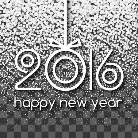 Happy New Year 2016 White Snowing Greeting Card Design with Xmas Ball Concept on transparent background. Lettering 2016 design.のイラスト素材