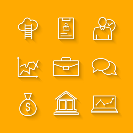 Set of line icons of business people organization, human resource management, company development, career progress. Modern infographic vector logo icons collection concept on orange.のイラスト素材