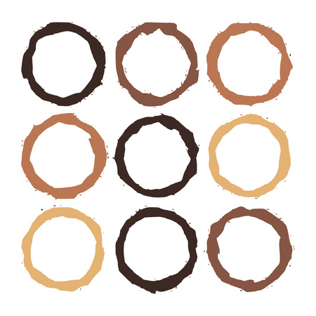Set of Coffee stains on white. Coffee cup prints. Vector illustrationのイラスト素材