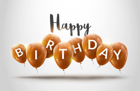 Happy birthday balloons celebration. Birthday party decoration design. Festive baloons lettering template.のイラスト素材