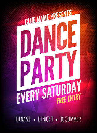 Dance Party Poster Template. Night Dance Party flyer.  Club party design template on dark colorful background. Club free entry.のイラスト素材