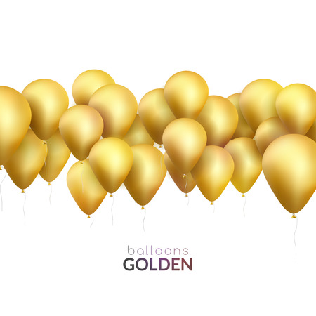 Celebration background with golden balloons. Vector banner for party invitationのイラスト素材