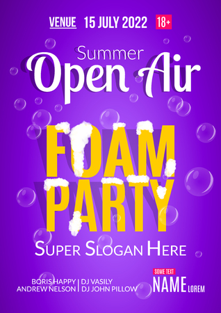 Foam Party summer Open Air. Beach foam party poster or flyer design template.のイラスト素材