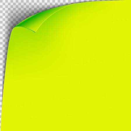 Curl corner yellow paper template. Transparent grid. Empty isolated background page.のイラスト素材
