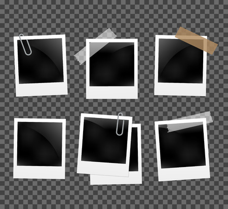 Set of photo frames on the rope with clothespin.のイラスト素材