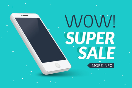 Super sale phone banner. Mobile clearance sale discount poster. Smartphone sale. Marketing special offer promotion.のイラスト素材