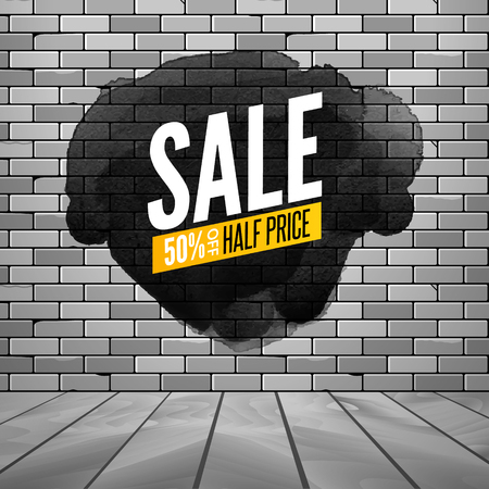 Super sale wall poster. Grunge sale background for store, shop. Promotion discount vector design poster with ink spot.のイラスト素材