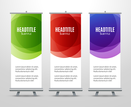 Banner Stand Design Template with Abstract colorful background. Promotional roll banner template.のイラスト素材