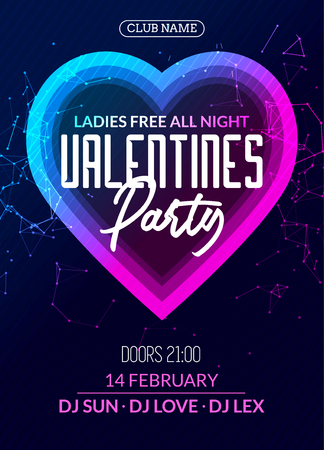 Vector valentine party poster or flyer design template. Valentine party greeting illustration night. Disco club dance event.のイラスト素材