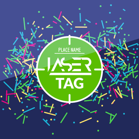 Laser tag target game poster flyer. Vector lasertag banner for fun party. Aim shot poster.のイラスト素材
