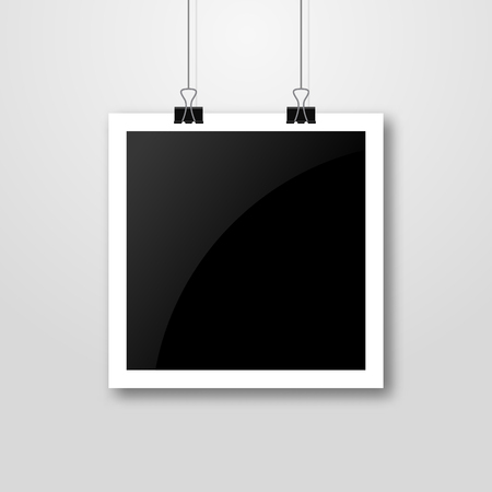 Photo frame picture design. Vector paper frame design with shadow. Art board on wall background.のイラスト素材