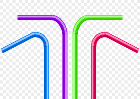 Drinking straws set. Vector colorful pipe tube plastic straw for juice, cocktail isolated.のイラスト素材