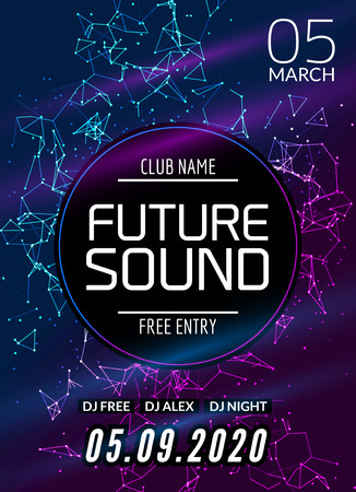 Future sound music party template, dance party flyer, brochure. Night party club creative banner or poster with DJ.のイラスト素材