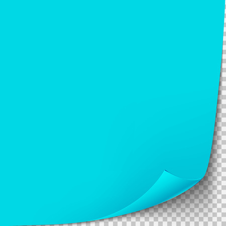 Curl corner blue paper template. Transparent grid. Empty isolated background page.のイラスト素材