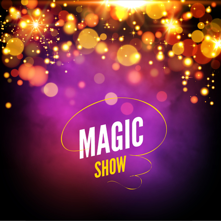 Magic show background design template. Vector magic lights background. Glowing lights effect bokeh.のイラスト素材